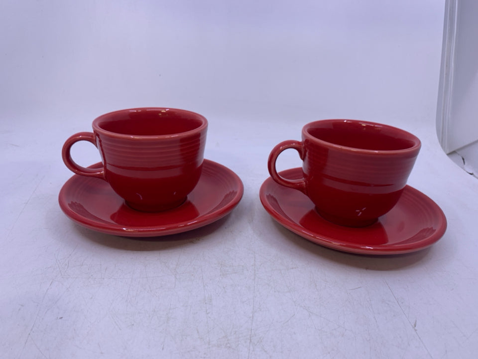 SVC 2 SCARLET RED TEACUP SAUCER SET.