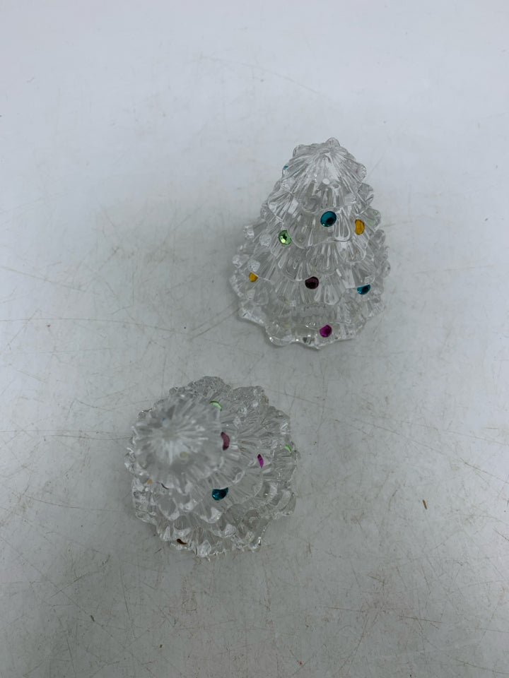 VTG LENOX CRYSTAL JEWELED CHRISTMAS TREE SALT/PEPPER SHAKERS IN BAG.
