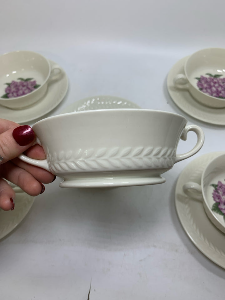 10 PC SVC 5 REGENTS PARK LILAC CREAM SOUP BOWLS W/ SAUCERS.