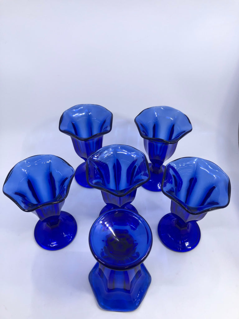 6 COBALT BLUE TALL GLASS SUNDAE CUPS.