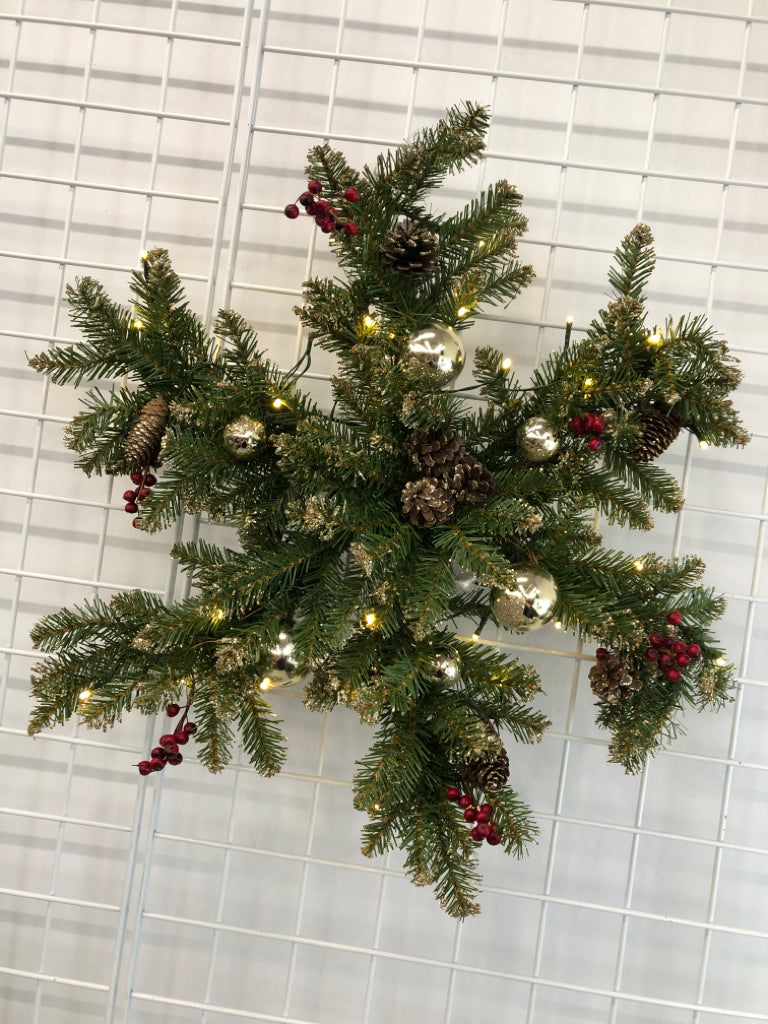 FAUX PINE SNOWFLAKE WARM LIGHT WREATH.