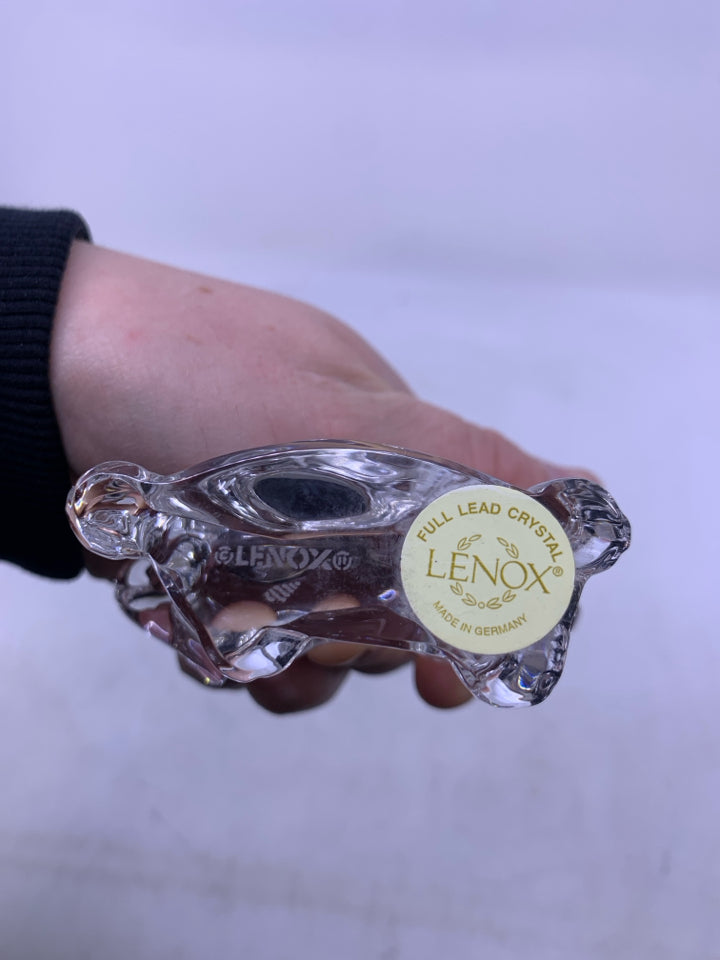 CLEAR CRYSTAL STANDING CAT W/ BOW.