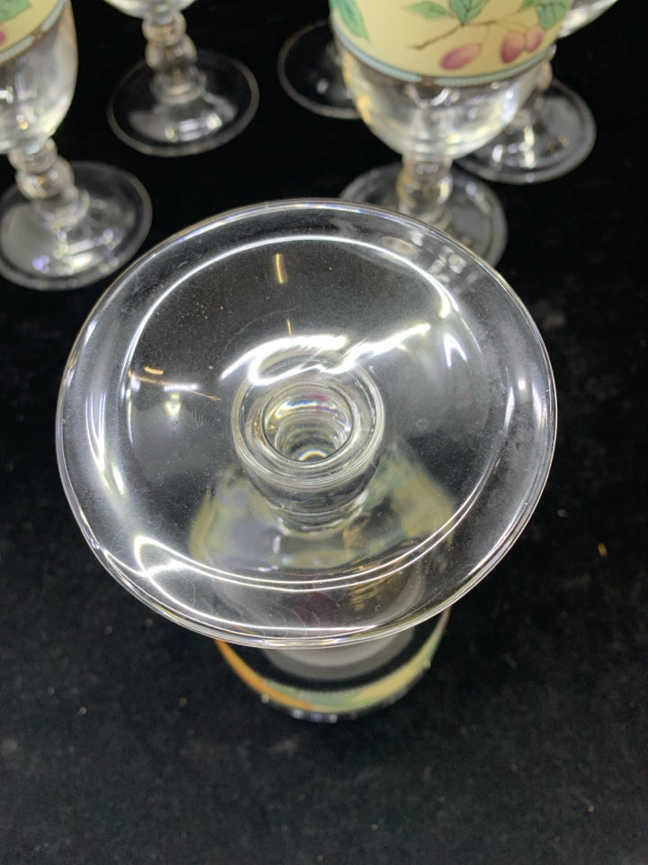 6 FRUIT PAINTED WINE GLASSES.