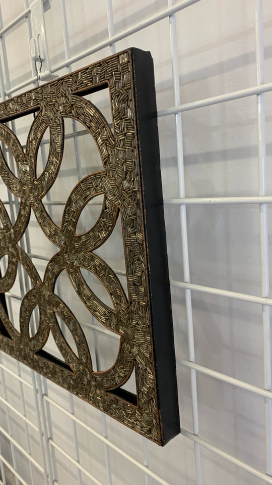 BEADED SCROLL WALL HANGING.