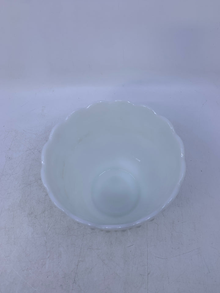 VTG MILK GLASS HOBNAIL PLANTER W/ SCALLOP EDGE.