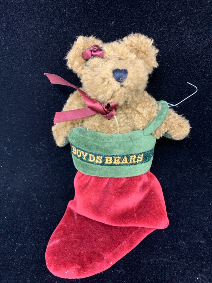 BROWN BOYD'S BEARS IN RED STOCKING.