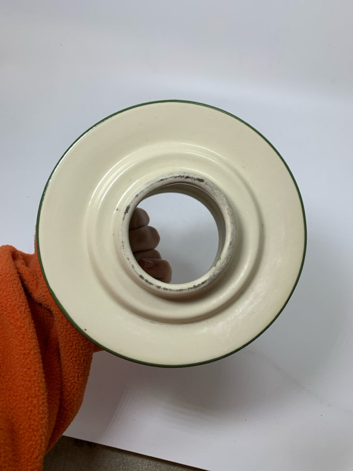 CREAM & GREEN HEAVY CANDLE SHADE W/ PEARS.