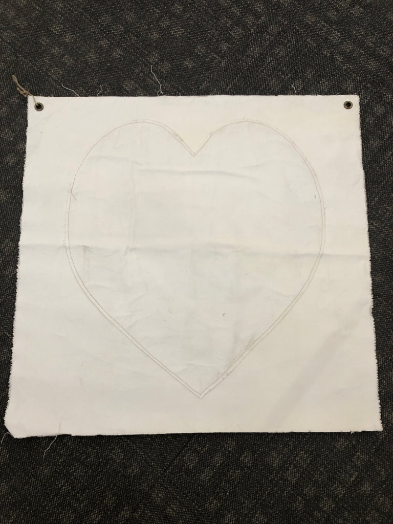 BURLAP CANVAS W/STITCHED HEART WALL DECOR.