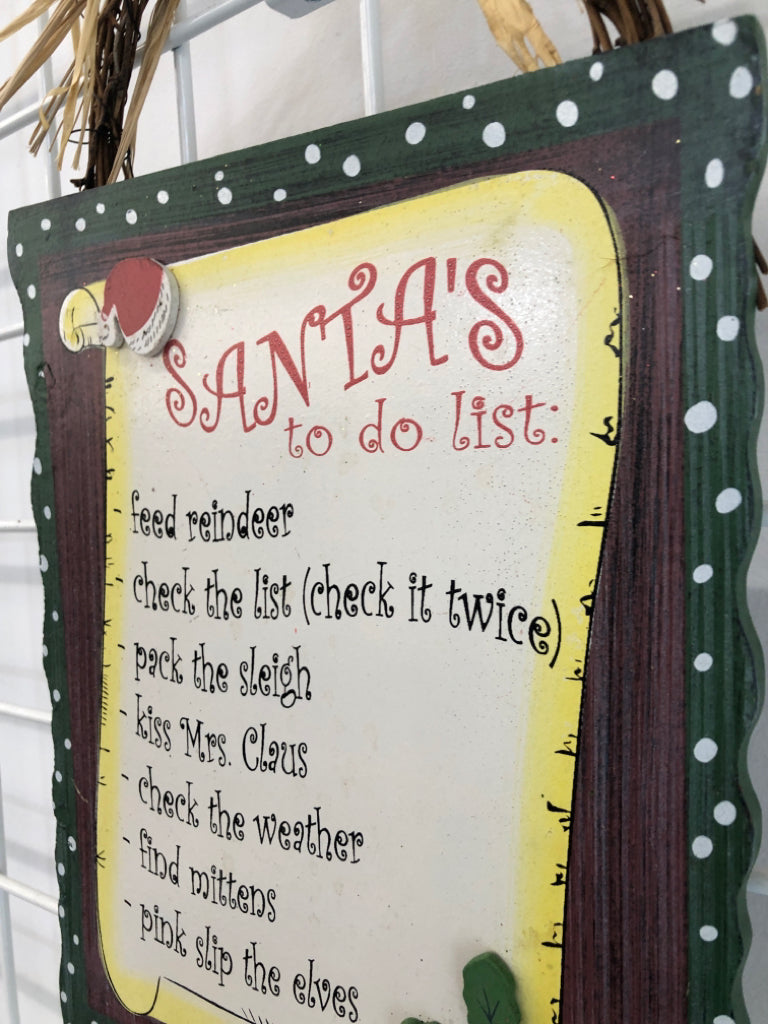 WOOD SANTA'S TO DO LIST WALL HANGING.