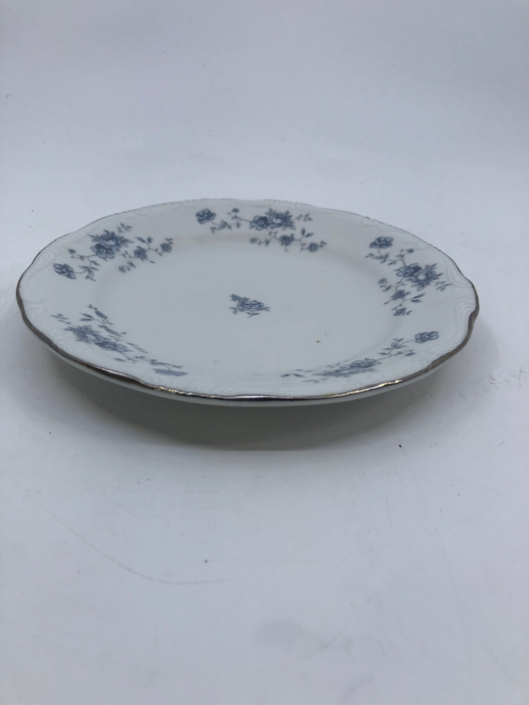 4 VTG SMALL BLUE FLORAL APPETIZER BREAD PLATES.