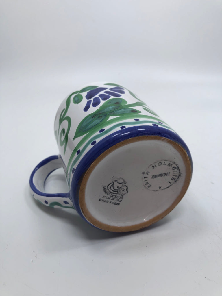ITALIAN HAND-PAINTED BLUE/GREEN MUG.