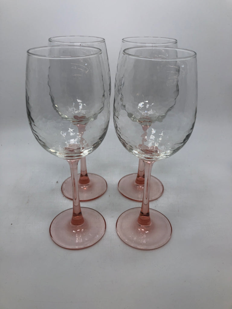 4 PRESSED GLASS PINK WINE GLASSES.