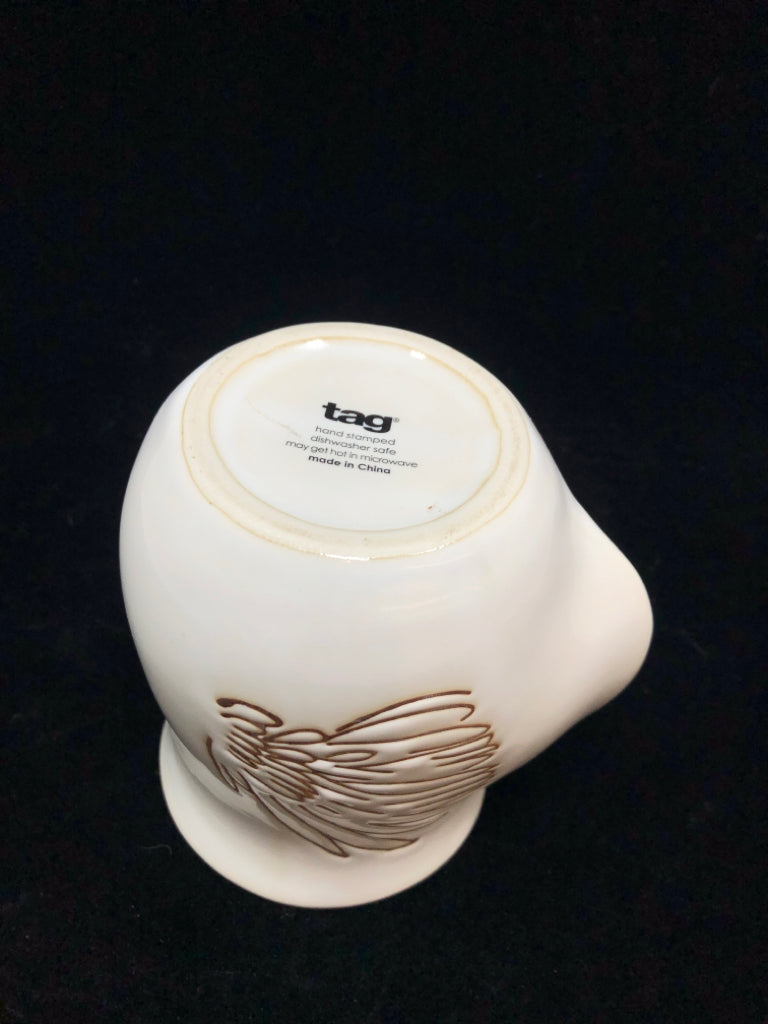 WHITE WING EMBOSSED CERAMIC COFFEE MUG.
