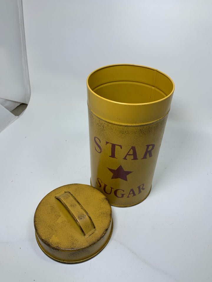 DECORATIVE METAL CANISTER STAR SUGAR PRIMITIVE STYLE.