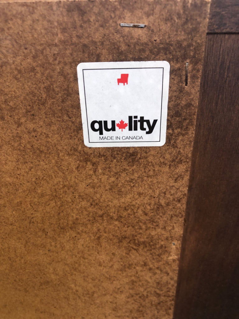 DARK BROWN NIGHTSTAND W/2 DRAWERS & SILVER KNOBS.