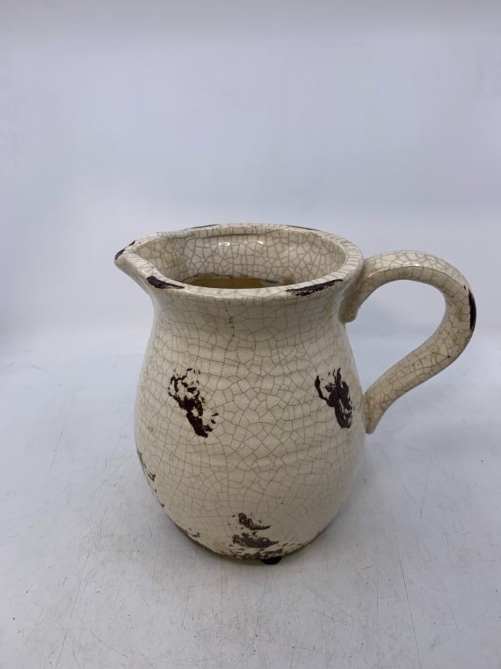 WHITE CRACKLE RUSTIC PITCHER.