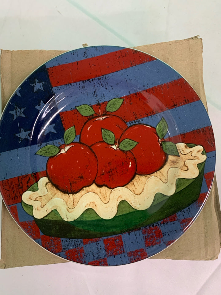 4 NIB AMERICAN AS APPLE PIE LUNCH PLATES.