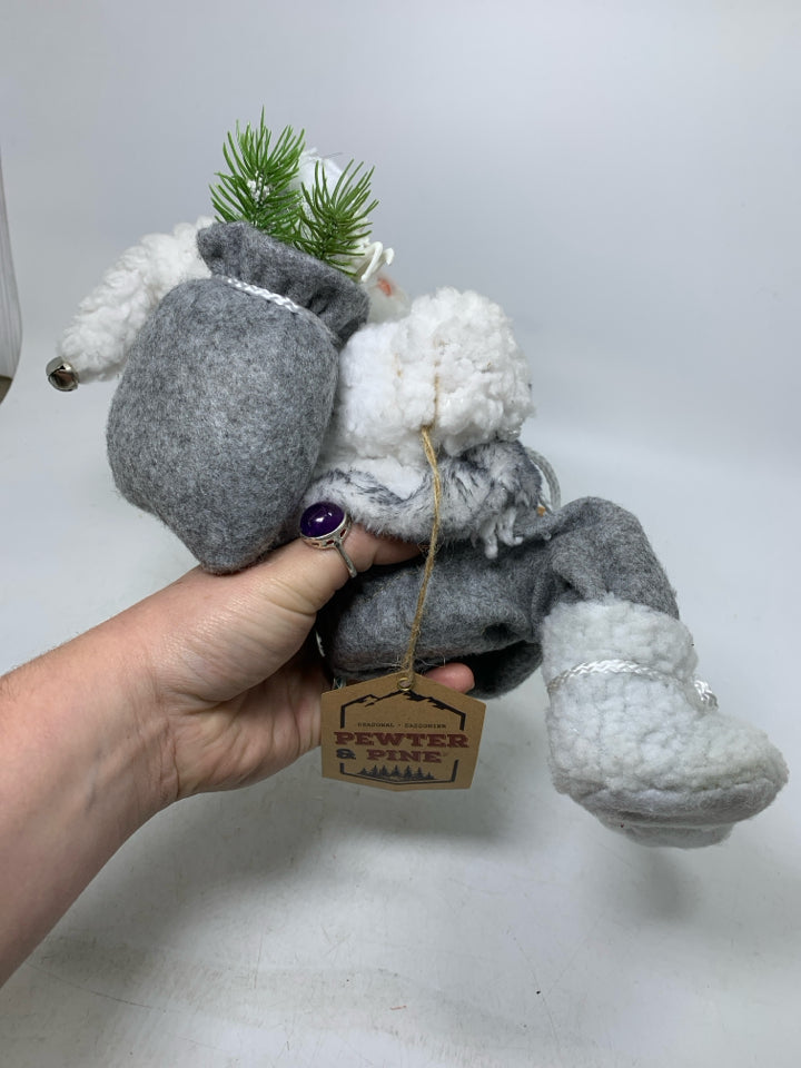 NWT SANTA W/ GREY FUR SUIT SHELF SIT PEWTER & PINE.