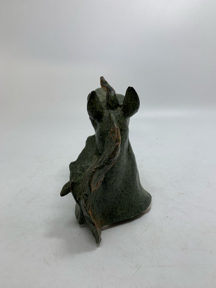 GREEN METAL HEAVY HORSE HEAD W/ BABY FIGURINE.