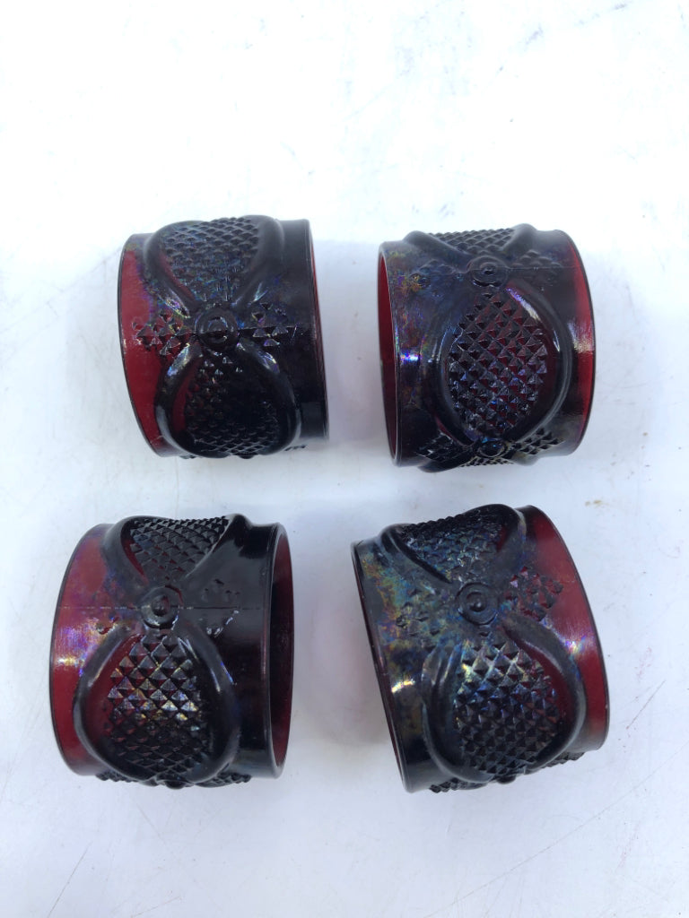 4 VTG AVON CRANBERRY GLASS NAPKIN RINGS.