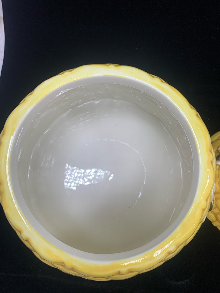 CERAMIC HONEYCOMB CANISTER W/EMBOSSED BEES.