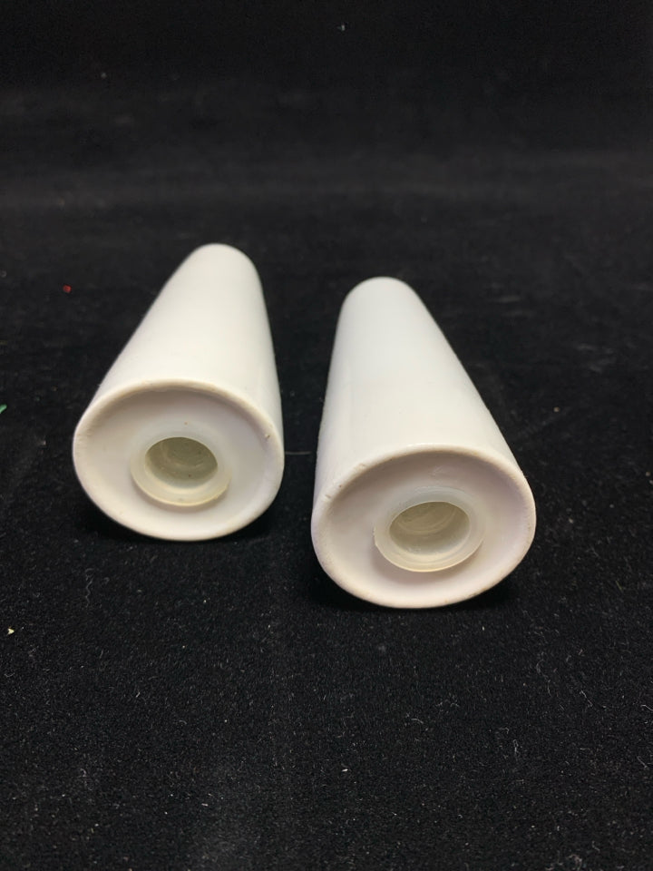 WHITE TAPERED SALT/PEPPER SHAKERS.