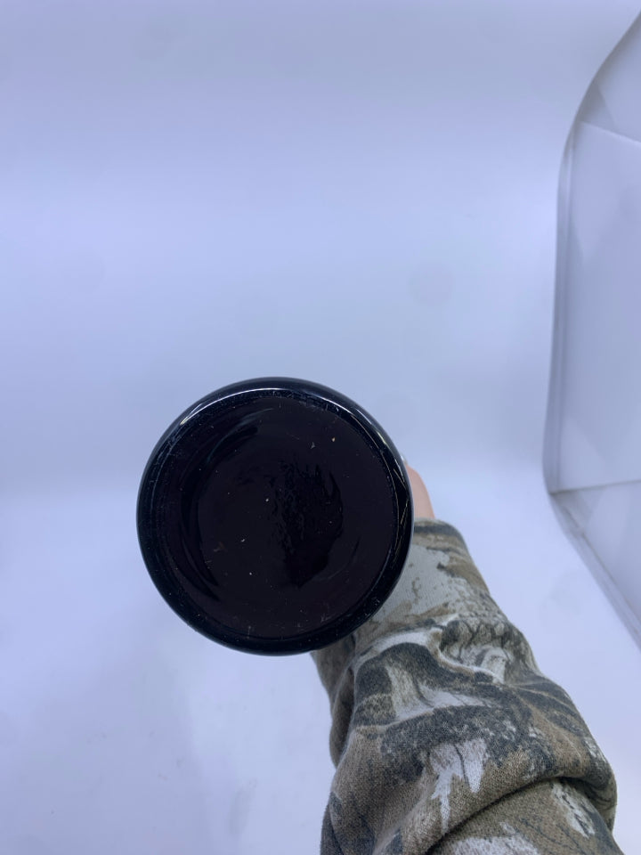 HEAVY TALL DARK BROWN VASE.