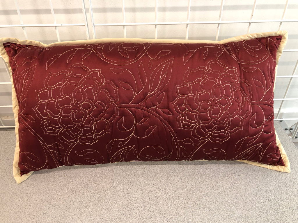 NWT RED & CREAM FLORAL STITCHED PILLOW.