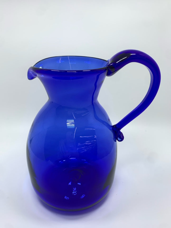 COBALT BLUE GLASS PITCHER.