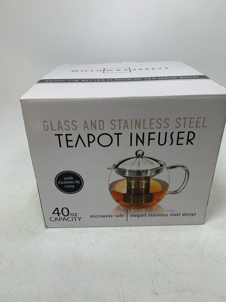 NIB GLASS TEAPOT INFUSER WILLOW & EVERETT.