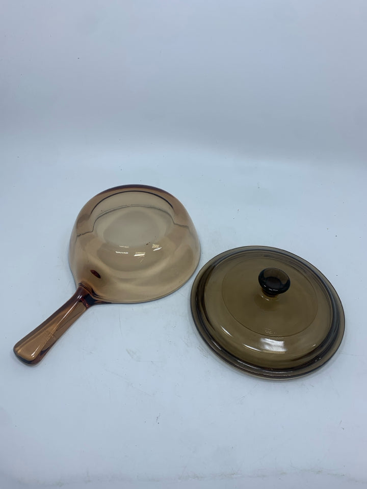 PYREX VISIONS SMOKED GLASS COVERED PAN.