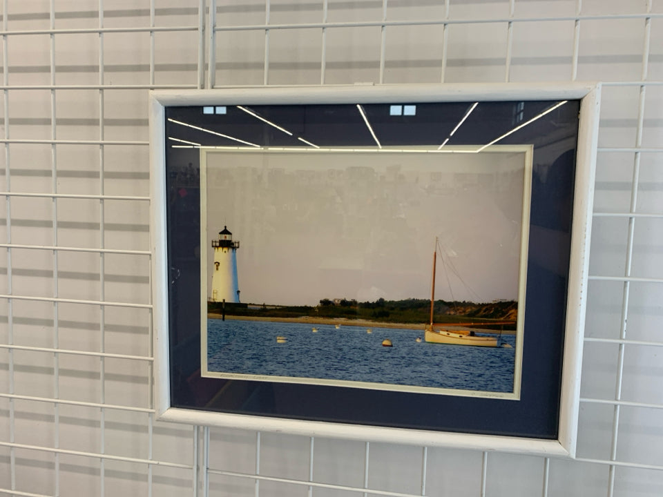 FRAMED EDGARTOWN LIGHTHOUSE PRINT.