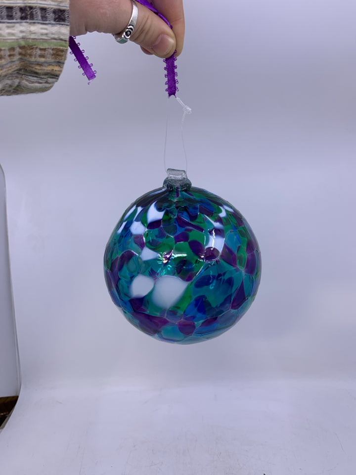 PURPLE,GREEN,BLUE BLOWN GLASS BULB.