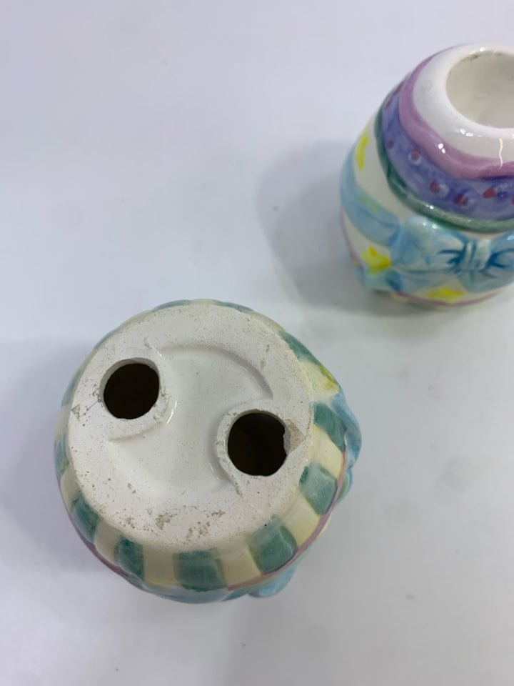 2 EASTER EGG CERAMIC CANDLE HOLDER.