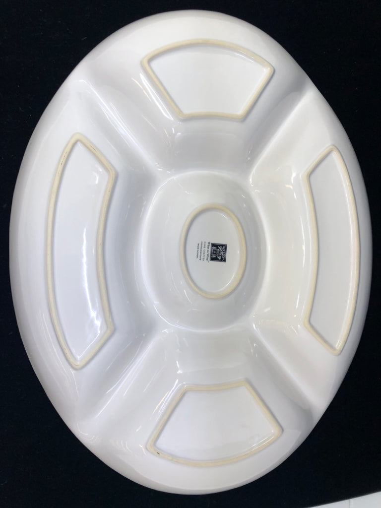 LARGE WHITE OVAL DIVIDE SERVING TRAY.