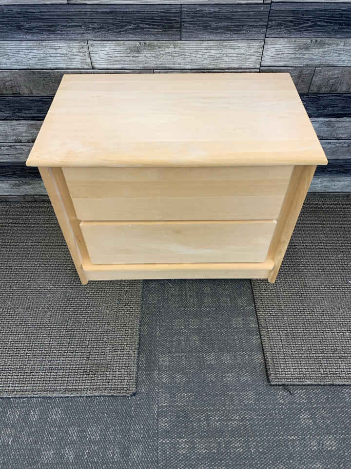 LOW UNFINISHED 2 DRAWER NIGHT STAND.