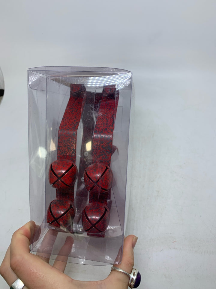 NIB 4 RED CHRISTMAS BELLS STOCKING HANGERS ASHLAND.