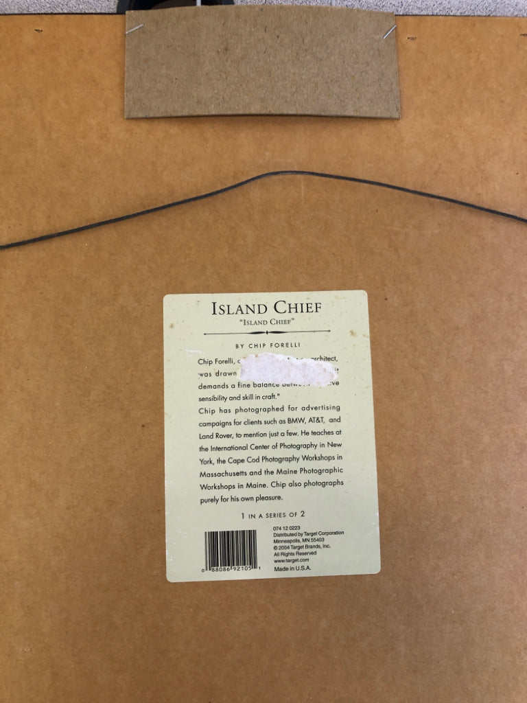 "ISLAND CHIEF" FRAMED WALL HANGING.