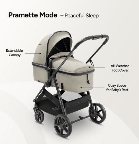 Mompush Wiz 2-in-1 Baby Stroller with Bassinet Mode, Reversible Seat and Large C
