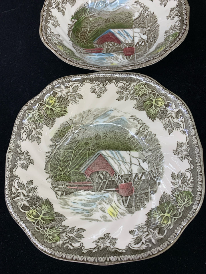 4 VTG SOUP BOWLS RED BARN SCENE JOHNSON BROS.