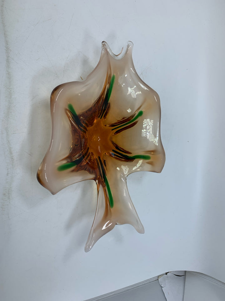 BLOWN GLASS FISH BOWL ORANGE/GREEN.
