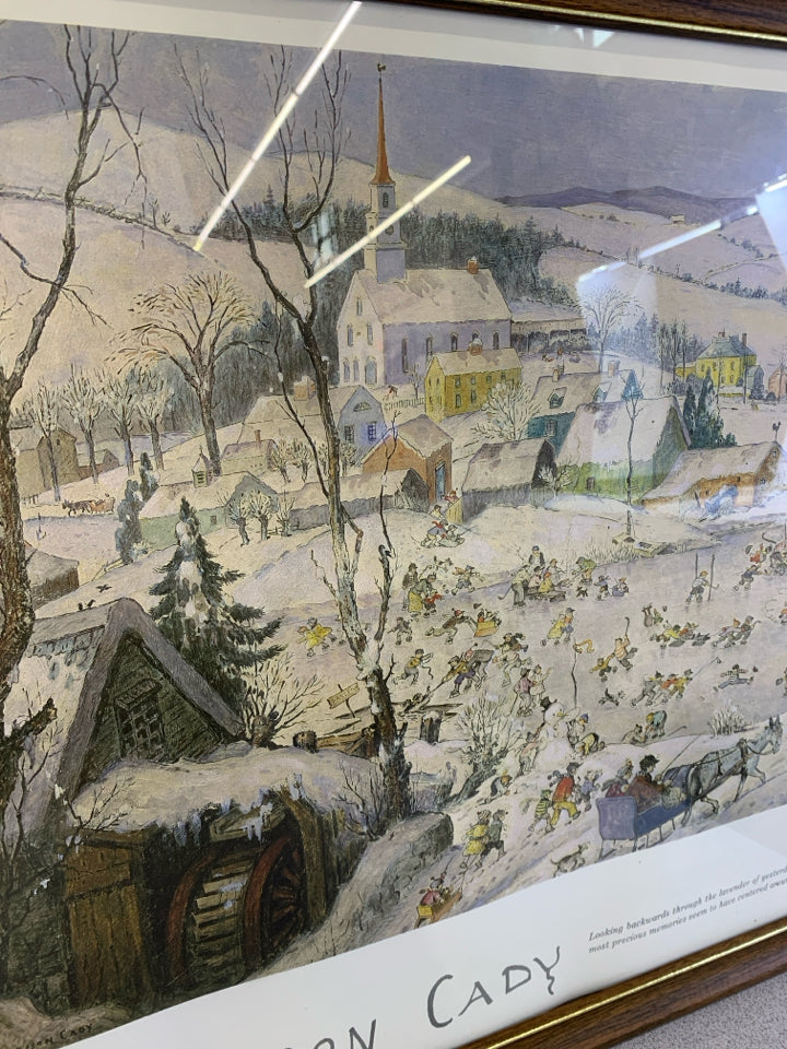 HARRISON CADY WINTER VILLAGE SCENE FRAMED WALL ART.