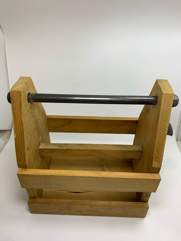 WOODEN BEER CADDY W/BOTTLE OPENER.