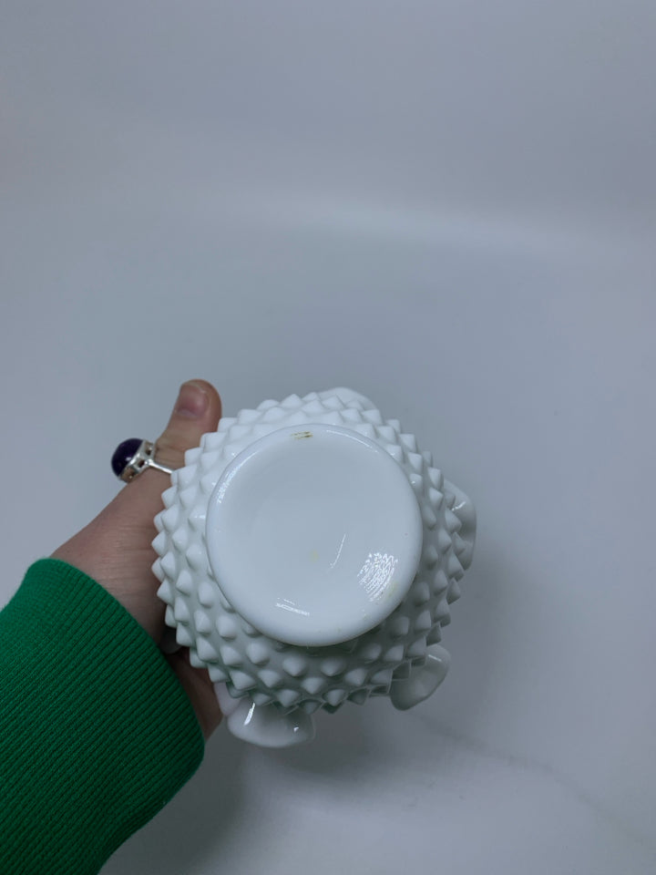 HOBNAIL MILK GLASS VASE W/ RUFFLED EDGE.