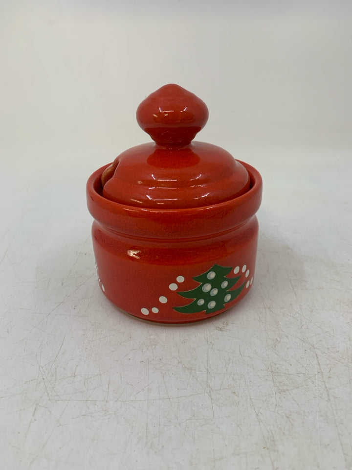 WAECHTERBACH RED CHRISTMAS TREE SUGAR BOWL.