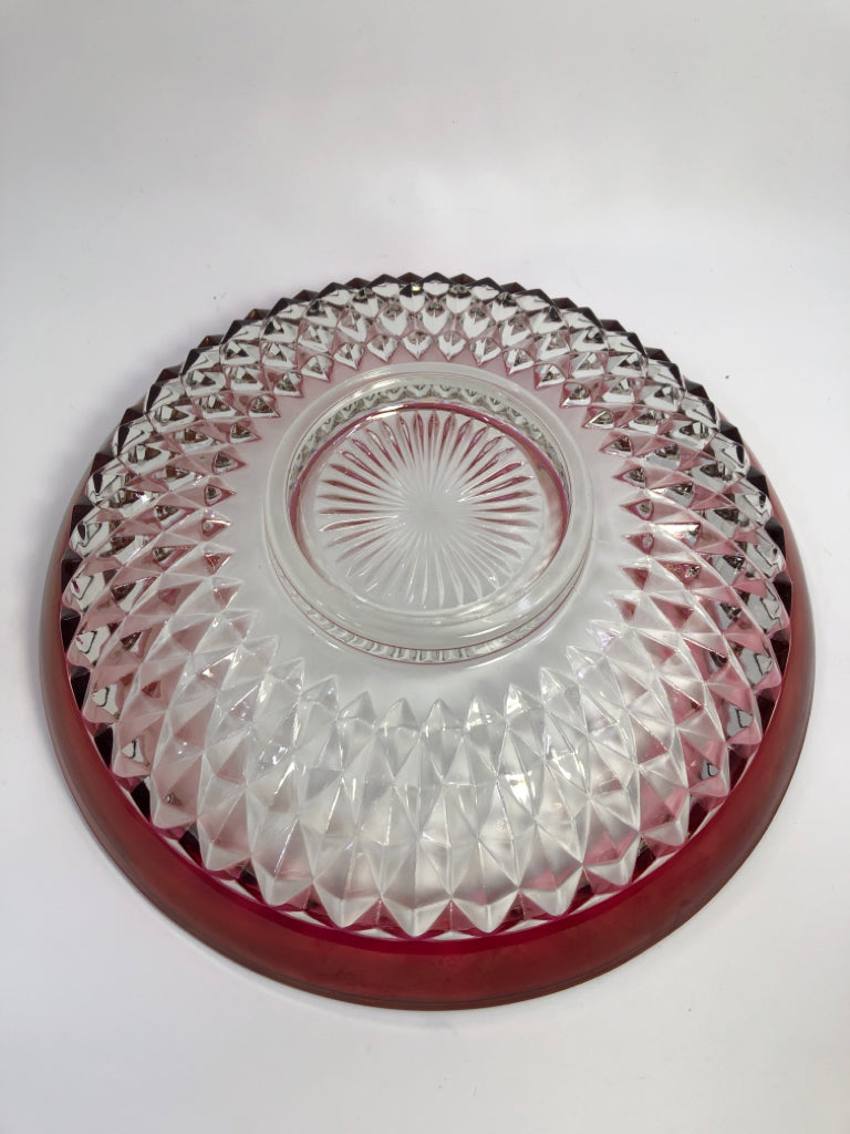 3PC VTG RUBY RED CHIP+DIP BOWLS W/DIP ATTACHMENT.