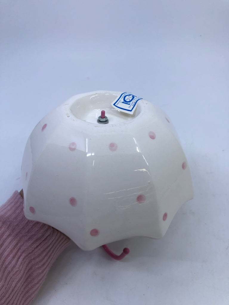 PINK AND WHITE NOVELTY UMBRELLA JEWELRY BOWL.