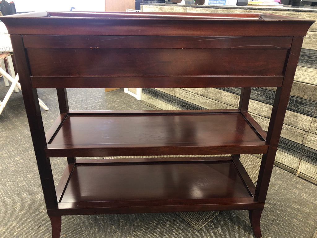 DK WOOD BUFFET TABLE, 2 DRAWERS SHELVES, REMOVABLE TOP.