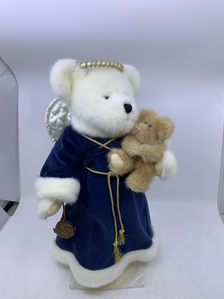 WHITE ANGEL BEAR W/ BLUE DRESS HOLDING SMALL BEAR BOYDS BEAR.