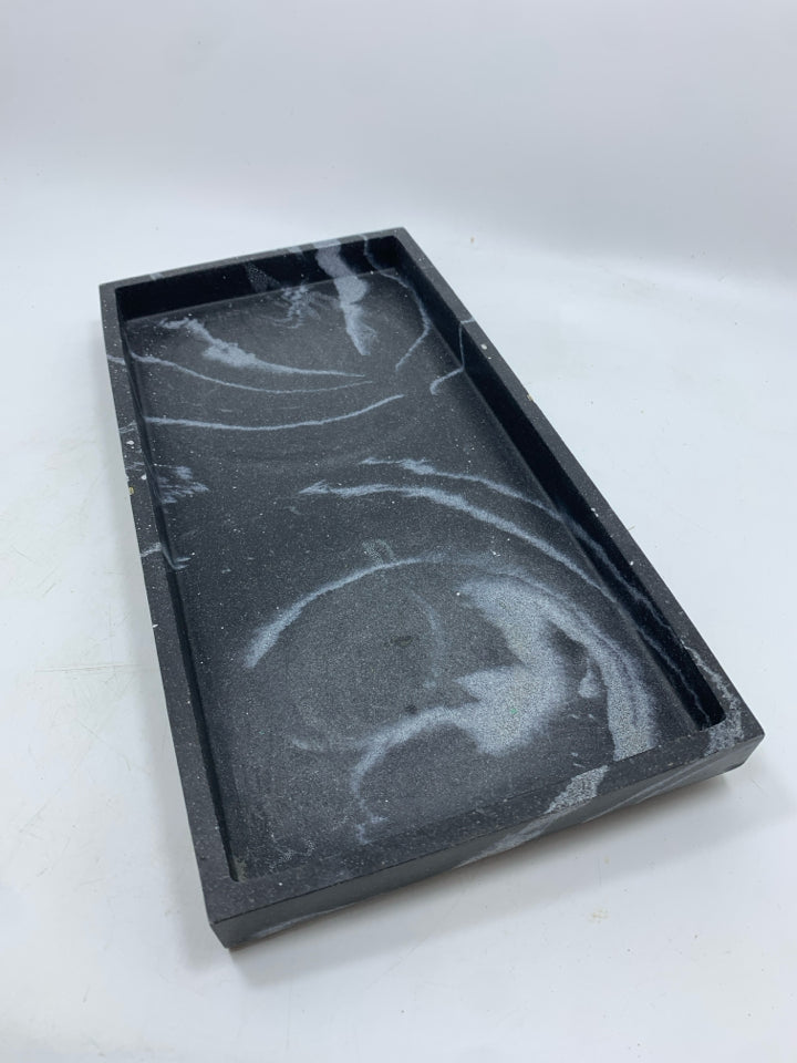 BLACK MARBLE TRAY W/GOLD ACCENTS.